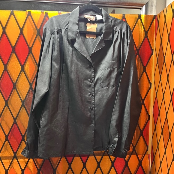 tofee Tops - Vintage 1970’s -80’s Elegant Black Women's Blouse Sz Vtg 16